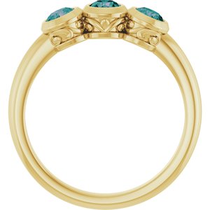 14K Yellow Gold Lab-Grown Alexandrite Three-Stone Bezel-Set Ring