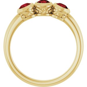 14K Yellow Gold Natural Mozambique Garnet Three-Stone Ring