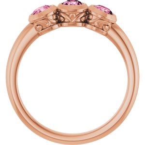 14K Rose Gold Natural Pink Tourmaline Three-Stone Ring