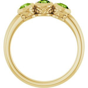 14K Yellow Gold Natural Peridot Three-Stone Ring