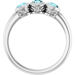 14K White Gold Natural Blue Zircon Three-Stone Ring