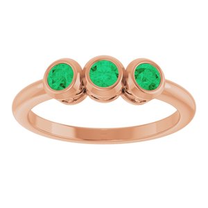 14K Rose Gold Natural Emerald Three-Stone Ring