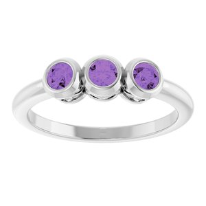 Sterling Silver Natural Amethyst Three-Stone Ring