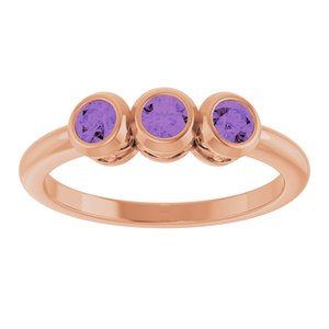14K Rose Gold Natural Amethyst Three-Stone Ring