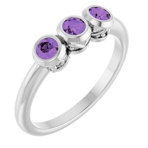 Platinum Natural Amethyst Three-Stone Ring