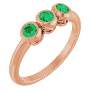 14K Rose Gold Natural Emerald Three-Stone Ring