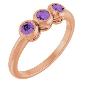 14K Rose Gold Natural Amethyst Three-Stone Ring