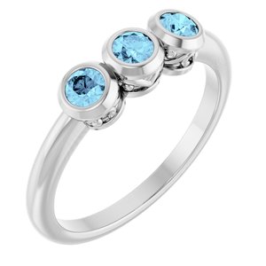 Sterling Silver Natural Aquamarine Three-Stone Ring