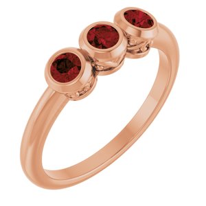 14K Rose Gold Natural Mozambique Garnet Three-Stone Ring