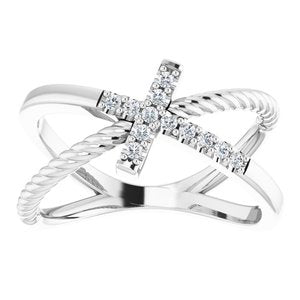 Platinum 1/10 CTW Natural Diamond Cross Rope Ring