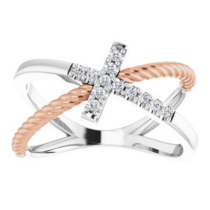 14K White/Rose Gold 1/10 CTW Natural Diamond Cross Rope Ring