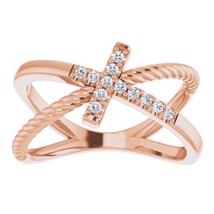 14K Rose Gold 1/10 CTW Natural Diamond Cross Rope Ring