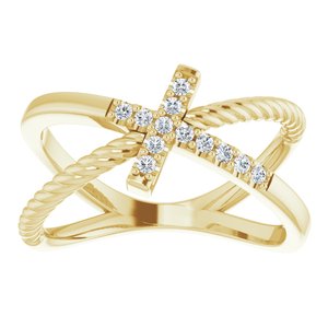 14K Yellow Gold 1/10 CTW Natural Diamond Cross Rope Ring