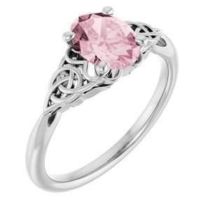 14K White Gold Natural Pink Morganite Celtic-Inspired Ring