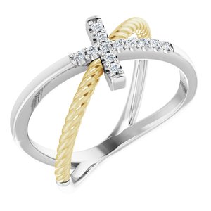 14K White/Yellow Gold 1/10 CTW Natural Diamond Cross Rope Ring