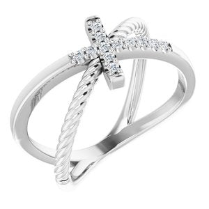 14K White Gold 1/10 CTW Natural Diamond Cross Rope Ring