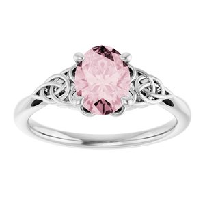 14K White Gold Natural Pink Morganite Celtic-Inspired Ring