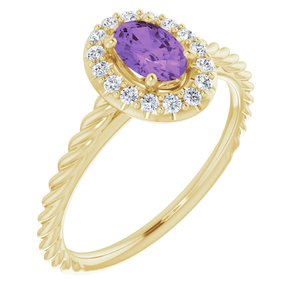14K Yellow Gold Natural Amethyst & 1/8 CTW Natural Diamond Ring