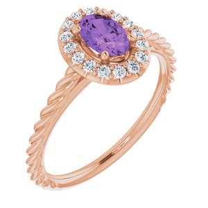 14K Rose Gold Natural Amethyst & 1/8 CTW Natural Diamond Ring