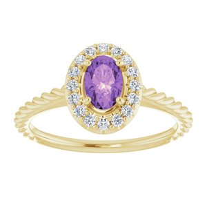 14K Yellow Gold Natural Amethyst & 1/8 CTW Natural Diamond Ring