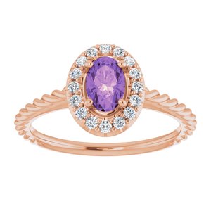 14K Rose Gold Natural Amethyst & 1/8 CTW Natural Diamond Ring