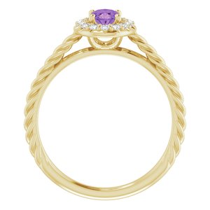 14K Yellow Gold Natural Amethyst & 1/8 CTW Natural Diamond Ring