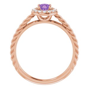14K Rose Gold Natural Amethyst & 1/8 CTW Natural Diamond Ring