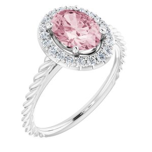 14K White Gold Natural Pink Morganite & 1/6 CTW Natural Diamond Ring