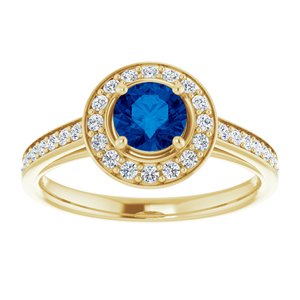14K Yellow Gold Lab-Grown Blue Sapphire & 1/3 CTW Natural Diamond Ring