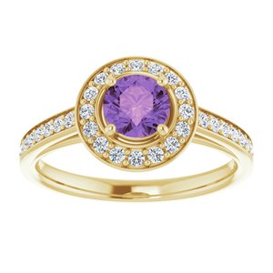 14K Yellow Gold Natural Amethyst & 1/3 CTW Natural Diamond Ring