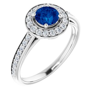 14K White Gold Lab-Grown Blue Sapphire & 1/3 CTW Natural Diamond Ring