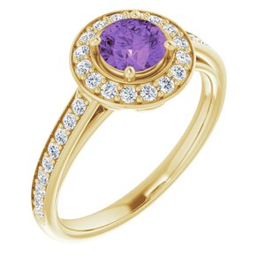 14K Yellow Gold Natural Amethyst & 1/3 CTW Natural Diamond Ring