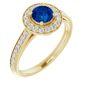 14K Yellow Gold Lab-Grown Blue Sapphire & 1/3 CTW Natural Diamond Ring