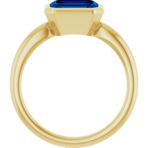 14K Yellow Gold Lab-Grown Blue Sapphire Solitaire Ring