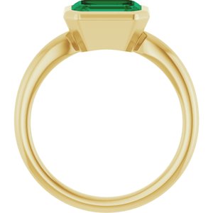 10K Yellow Gold Lab-Grown Emerald Solitaire Solitaire Ring
