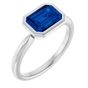 10K White Gold Lab-Grown Blue Sapphire Solitaire Ring