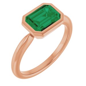 14K Rose Gold Lab-Grown Emerald Solitaire Solitaire Ring