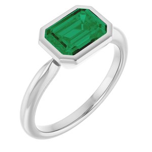 10K White Gold Lab-Grown Emerald Solitaire Solitaire Ring