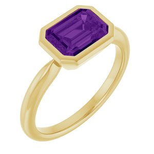 10K Yellow Gold Natural Amethyst Solitaire Ring