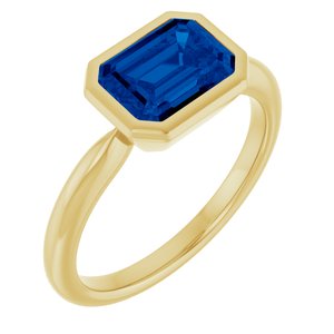 14K Yellow Gold Lab-Grown Blue Sapphire Solitaire Ring