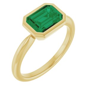 10K Yellow Gold Lab-Grown Emerald Solitaire Solitaire Ring