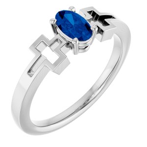 14K White Gold Lab-Grown Blue Sapphire Youth Cross Ring