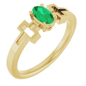 14K Yellow Gold Lab-Grown Emerald Youth Cross Ring