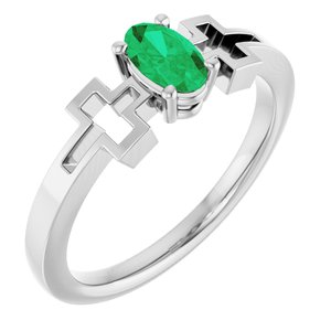 14K White Gold Natural Emerald Youth Cross Ring