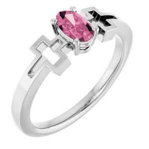 Sterling Silver Natural Pink Tourmaline Youth Cross Ring