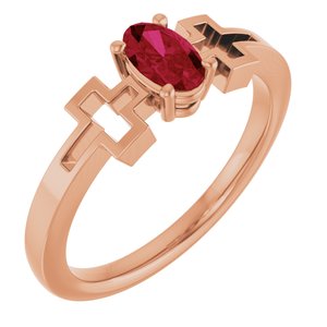 14K Rose Gold Lab-Grown Ruby Youth Cross Ring