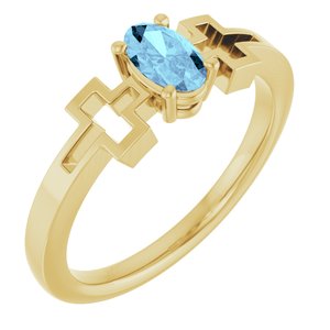 14K Yellow Gold Natural Aquamarine Youth Cross Ring