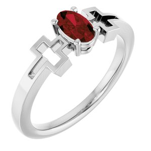 14K White Gold Natural Mozambique Garnet Youth Cross Ring