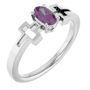 14K White Gold Lab-Grown Alexandrite Youth Cross Ring