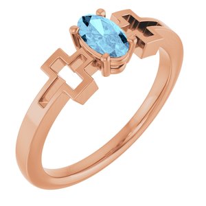 14K Rose Gold Natural Aquamarine Youth Cross Ring